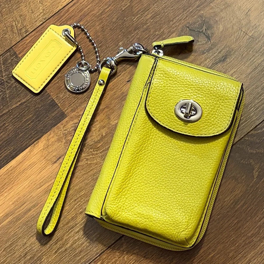 COACH Yellow Leather Wristlet Phone Case